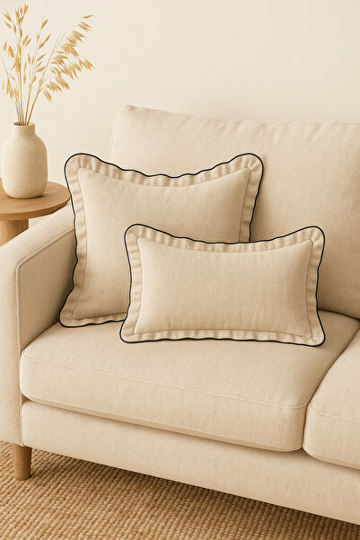 Mirilliahome Piped Ruffled Throw Pillow Cover - Beige Decorative Pillowcase