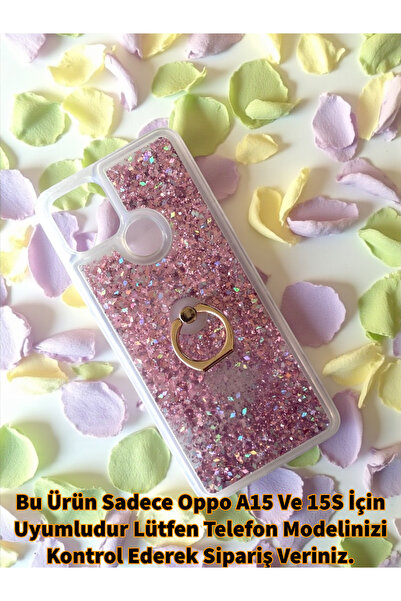 Merwish Oppo A15 Ve Oppo 15s Uyumlu Sulu Simli Yüzüklü Standlı Parlak Silikon...