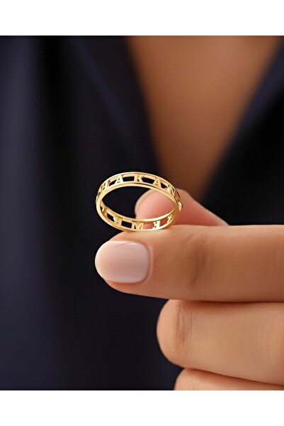 İNDİGO TAKI Şerit İki İsimli Tamtur Alyans 14 Ayar Altın Yüzük