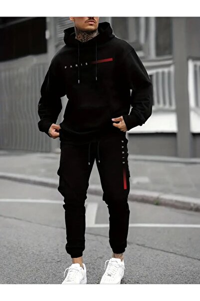 PAVRO Tracksuit Set Sweatshirt Jogger - Oversized Fleece-Lined Prsi Printed Hooded