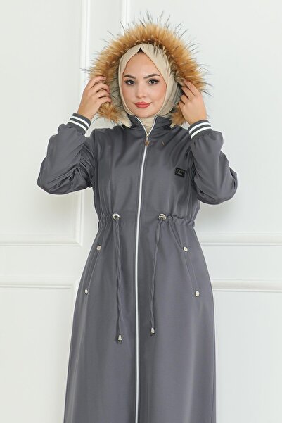 Missvalle Μπουφάν με κορδόνια στη μέση, ριμπάντελ, γκρι 19215