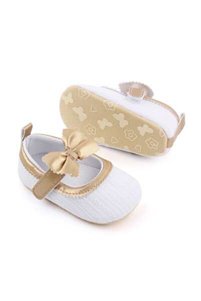 BebeNou Pantofi albi pentru bebeluși cu inserție aurie CHD2630-2-va6