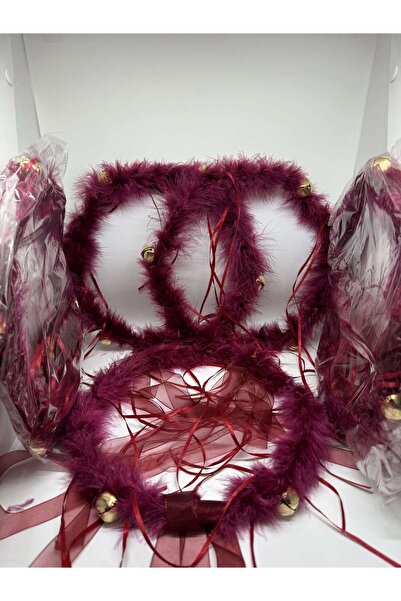 SırmalıHome Kına Gecelerine Özel Tüylü Nedime Tefi(Def) Bordo 5 ADET KINA DÜĞ...