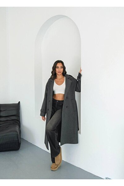 MODA معطف Zr Premium قصة فضفاضة أنثراسايت كاشي