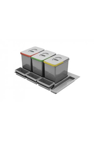 IDEAL FEROLUC MULTINO waste bin for ModernBox, 3 x 15 L, h=300 mm, 474x710 mm, gray finish