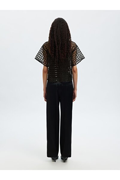 SELECTED Oberteil mit kurzen Ärmeln Pailletten