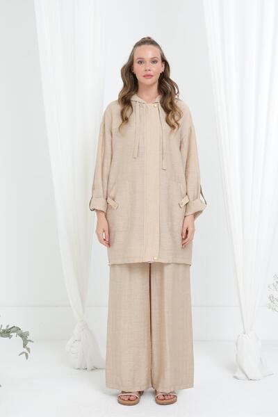 Puane Women's Hooded Flowy Casual Set -14350Tks - Beige