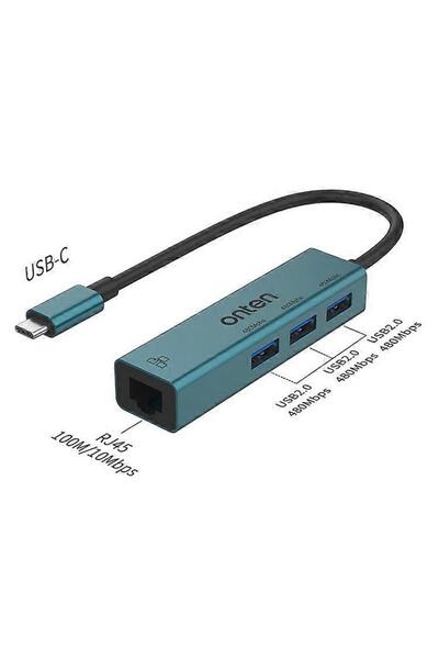 Onten 95226 Type-C to RJ45 + 3xUSB2.0 Ethernet Adapter USB Hub 4 in 1 Docking Station