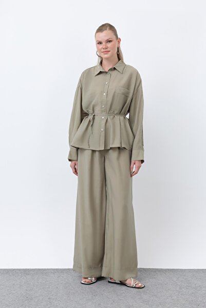 Puane Women's Back Piped Detail Pants Suit - 14335Tks - Olive