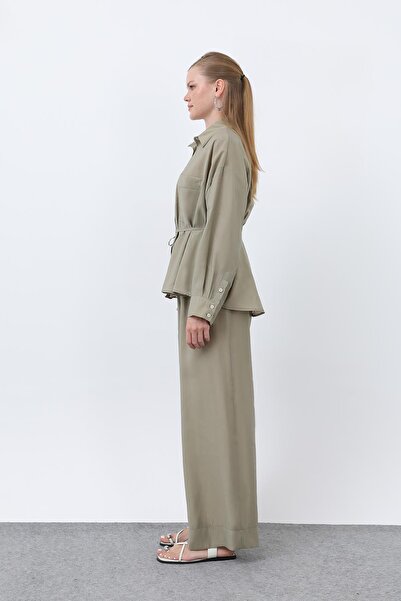 Puane Women's Back Piped Detail Pants Suit - 14335Tks - Olive
