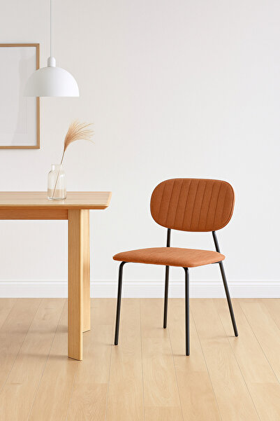 MARIA HOMES Brown Fabric Dining Chair – Modern Minimalist Chair with Black Me...