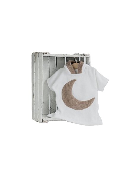 indiggo Παιδική Με κουκούλα Πόντσο με Κουκούλα Λευκή με Καφέ Φεγγάρι, Χειροποίητη, 100% Βαμβάκι, 1-4 Ετών