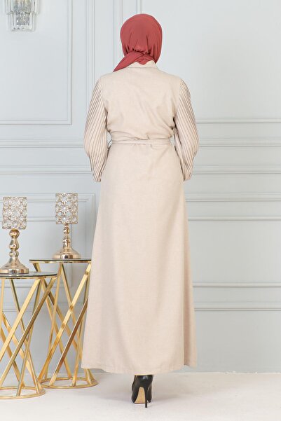 Missvalle Stone Detailed Zippered Ferace Beige 19208