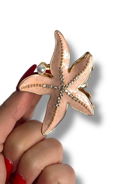 TAKIŞTIR Pink Color Starfish Figured Pearl Detailed Metal Latch Buckle