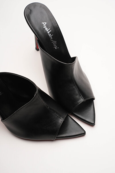 Ayakkabı Ateşi Women's Design Thin Heeled Slippers Carolina Black Skin