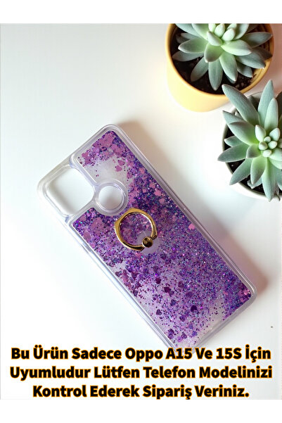 Merwish Oppo A15 Ve Oppo 15s Uyumlu Sulu Simli Yüzüklü Standlı Parlak Silikon...