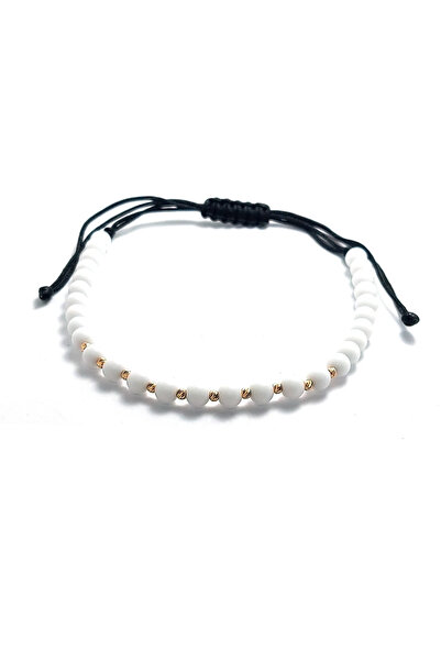 Bijolin Gold Cord bracelet, 10 2mm 14k gold ribbed beads, Matte White Onyx