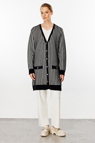 Mutlu Ertan Women's Angora Mink Cardigan Black-Ecru 20147