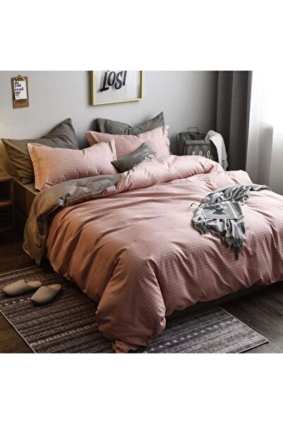 Casa de Vis Set lenjerie pat dublu, bumbac satinat, 180 x 200 cm, 4 piese, ba...