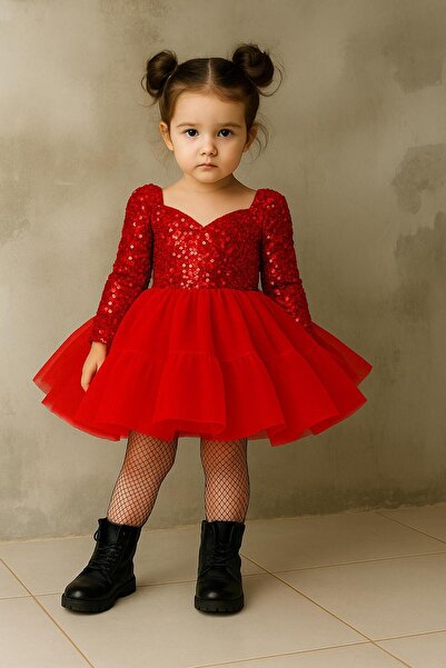 lunavella Girls' Evening Dress Long Sleeve Sequined Birthday, Wedding and Special Occasion Dress