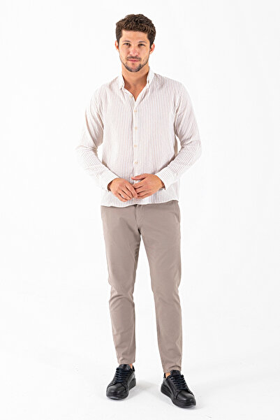 JB John Borners Ανδρικό μακρυμάνικο πουκάμισο με ρίγες πέτρα - 2138