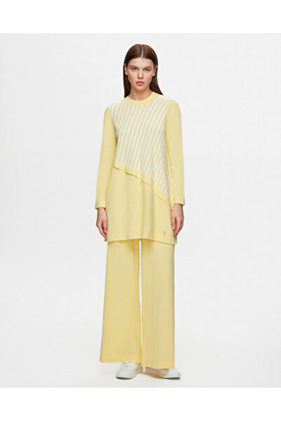 MISS DALIDA Asimetrik Kesim Çizgili Triko Sarı Tunik