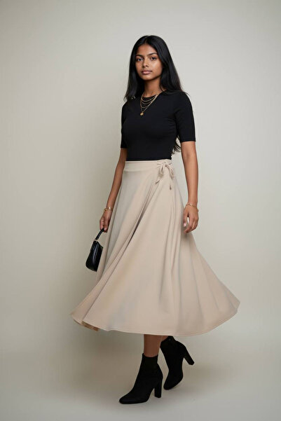 Neşeli Butik Women's Tie Detail Scuba Fabric Asymmetrical Skirt Nms075