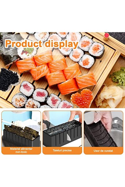 Flippy Σετ σκευών για σούσι Flippy, 10 τεμάχια, σε σχήμα καρδιάς, 3 κλασικά σχήματα, μαύρο