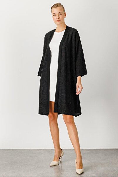 Butik Triko Mutlu ertan women's glittery three-quarter sleeve cardigan black 2911