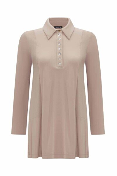 MISS DALIDA Gömlek Yaka Düz Renk Taş Rengi Tunik