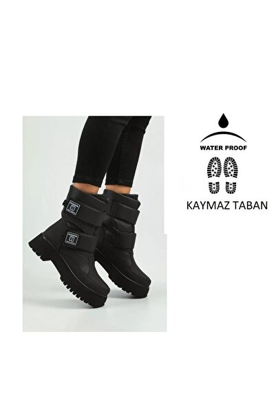 Etna Su Geçirmez Kaymaz Taban Siyah Kadın Kar Botu