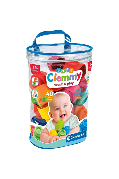 CLEMENTONI 17878 Soft Clemmy - Soft Block Bag - 40 Pieces 6-36 Months