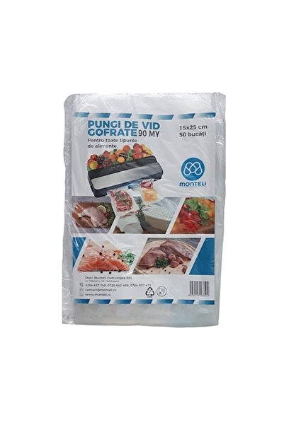 MONTELI Embossed vacuum bags, 90 µm, for all types of food, 15x25 cm, set of 50 pcs.