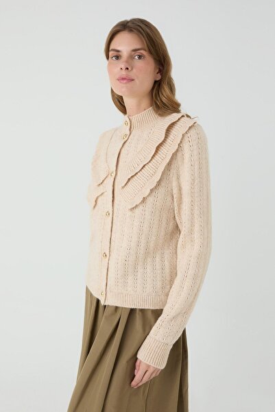 inspiration IHLAMUR حياكة دانتيل سترة مكشكشة من الأمام باللون البيج