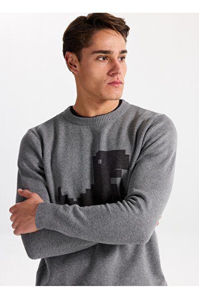 GMG FIRENZE Мъжки пуловер с обло деколте и редовна кройка, сив GU25MFW04014