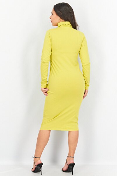 BOOHOO Women High Neck Long Sleeve Midi Dress, Mustard
