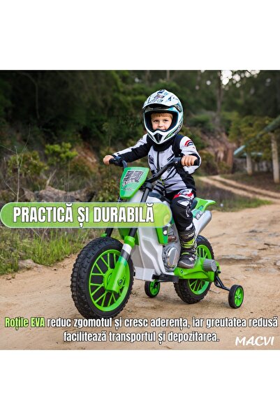 MACVI Green Motorcycle with Training Wheels