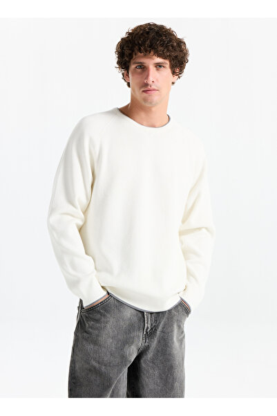 GMG FIRENZE Ανδρικό πουλόβερ με λαιμόκοψη εφαρμοστό Ecru GU25MFW04029