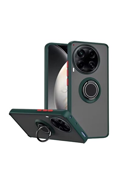 Gpack Tecno Camon 30 uyumlu Kılıf Montreal Yüzüklü Mıknatıslı Silikon Koyu Yeşil