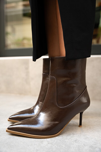 LAMİNTA Miyo AcI Кава Шкіра З гострим носом Жіночі чобітки на підборах