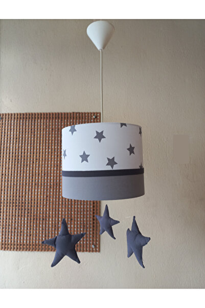 ONAY AVİZE Gri Yıldız Sarkıtlı Kumaş Kaplama Bebek Genç Ve Çocuk Odası Avize Aydınlatma Sarkıt
