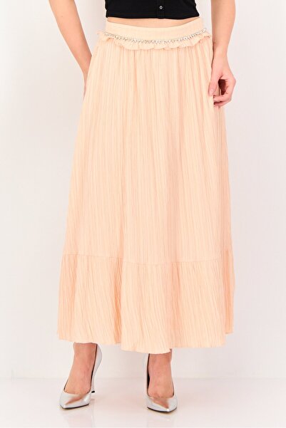 femi9 Women Embellished Midi Skirt, Peach