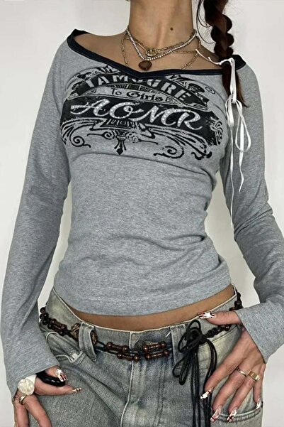 Karakedi Basic to Girls Aomr Gray Black Collar Long Sleeve Crop Bodysuit