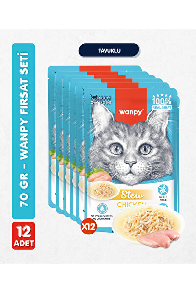 Wanpy 12li Yetişkin Kedi Yaş Maması Tavuklu Premium Kalite 12 x 70 gr