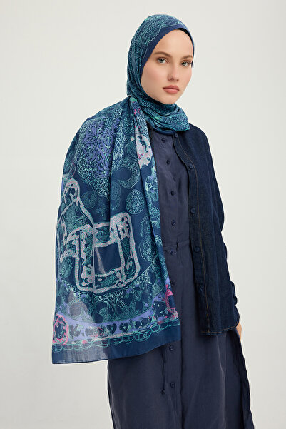 ipekistanbul Şal cu model Efilia - Dragoste eternă - Bleumarin
