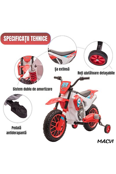 MACVI Red Motorcycle with Training Wheels