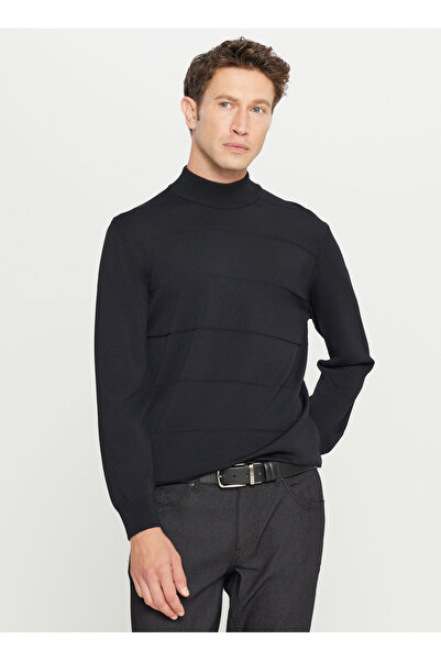 ALTINYILDIZ CLASSICS Yarım balıkçı Yaka Standart Siyah Erkek Kazak ACE049261485_SYH