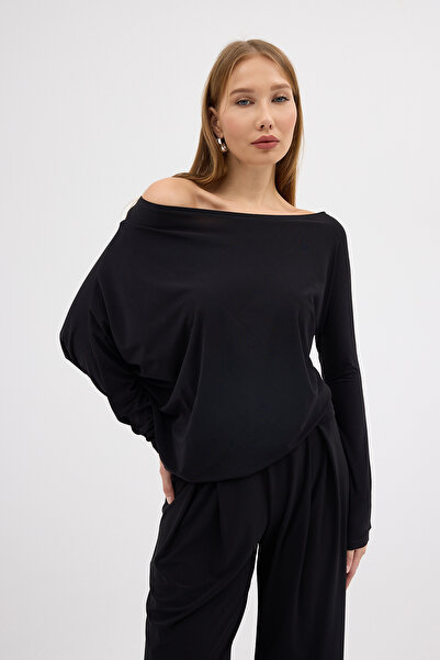 Laranor Μπλούζα με μαύρο γιακά μαντίλι με λεπτομέρεια με μανίκια, κομψότητα ημέρας και νύχτας