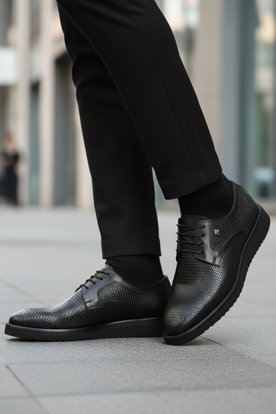 Fosco Black Genuine Leather Lace-Up Men's Classic Shoes 3264 m