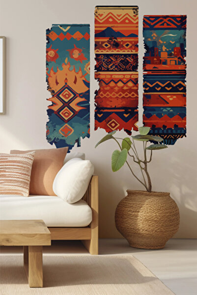 SDİGİTAL Etnik Desenli Eskitme Görünümlü Duvar Sticker Seti (3’lü)–30x90 cm –...